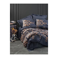 Parure de lit satin coton baroque - Bleu foncé