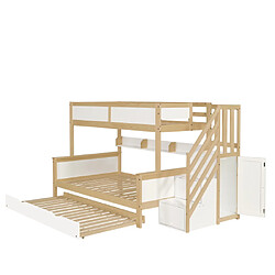 modfu Lit superposé 90x200 cm avec barrière, armoire et escalier, en bois, blanc pas cher