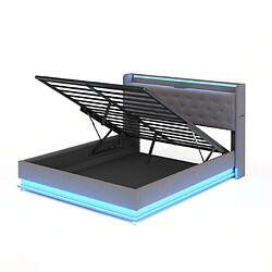 Acheter modfu Lit coffre 140x200 cm avec LED et USB, en lin, gris