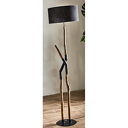 Alexandra House Living Lampadaire Dedalo, bois naturel, abat-jour noir, 178 cm, 45 x 45 x 178 cm