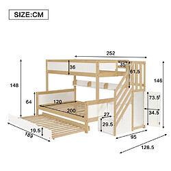 Avis modfu Lit superposé 90x200 cm avec barrière, armoire et escalier, en bois, blanc
