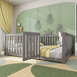 modfu Lit enfant 140x200 cm avec barrière et porte, en bois, gris