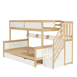 Acheter modfu Lit superposé 90x200 cm avec barrière, armoire et escalier, en bois, blanc