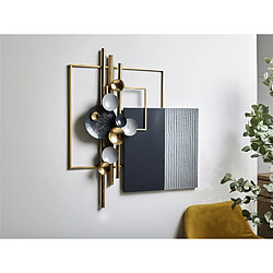 Alexandra House Living Panneau décoratif abstrait. Carrés à motifs dorés, noirs et gris. Dimensions : 84 x 95 cm et 84 x 10 x 95 cm.