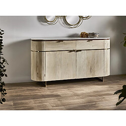 Alexandra House Living Buffet rond Sextans Mango avec plateau en marbre, pour 2 personnes et 2 couverts, 150 x 40 x 80 cm