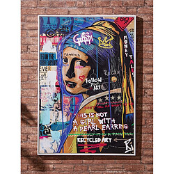 Alexandra House Living Impression sur toile, version graffiti, La Jeune Fille à la perle, peinture à l'huile (50 %) avec cadre, 70 x 100 cm, 70 x 4 x 100 cm