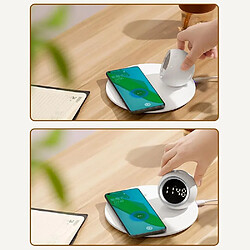 Chargeur Sans Fil 15W Avec Horloge LED Et Lampe De Chevet Rotative Blanche YONIS pas cher