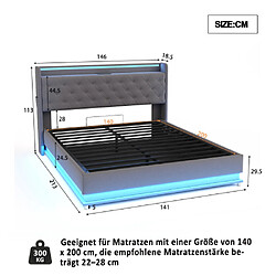 Avis modfu Lit coffre 140x200 cm avec LED et USB, en lin, gris