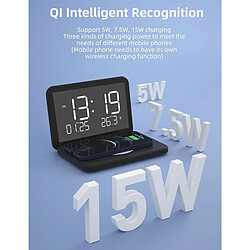 Chargeur Sans Fil 15W Calendrier Horloge Miroir Pliable Avec Réveil et Luminosité Blanc YONIS pas cher