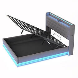modfu Lit coffre 140x200 cm avec LED et USB, en lin, gris pas cher