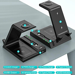 Chargeur Sans Fil 6-En-1 Avec Port USB-C Et Câble 8 Pin Pour Téléphones Montres Gris YONIS pas cher