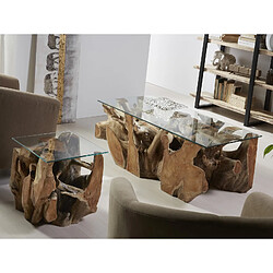 Alexandra House Living Table basse en racine de teck massif avec plateau en verre 120 x 60 x 45 cm pas cher