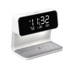 Lampe De Chevet 3 En 1 Avec Chargeur Sans Fil Et Réveil Écran LCD Blanc YONIS