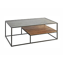 Alexandra House Living Table basse en pierre d'acacia/métal/pierre 120 x 60 x 45 cm