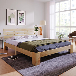 Blossom Paris Lit double bois massif 140x200, avec tête de lit, cadre lattes, bois massif, solide, peut être en pin