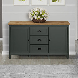 Mes Buffet 2 portes 3 tiroirs 146 cm décor chêne et vert foncé - AVA