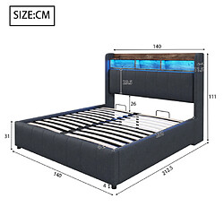 Avis modfu Lit coffre 140x200 cm avec LED, USB et tête de lit avec étagères, en lin, gris