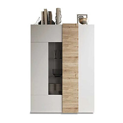 Nada VENEZIA Vitrine 2 portes Blanc laqué Chêne Cadiz 121x44x169 cm