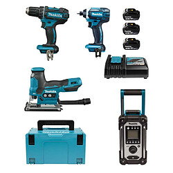 Makita LOT0335 Pack 4 outils 18 V DDF482 DTD152 DJV185Z DMR116 + 3 batteries 5 Ah + chargeur DC18RC