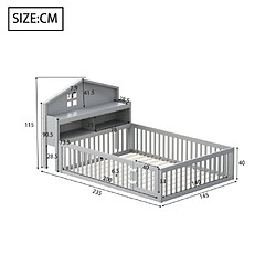 Avis modfu Lit enfant 140x200 cm avec étagères, barrière et porte, en bois, gris