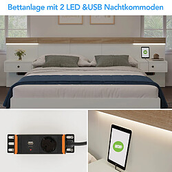 Acheter Blossom Paris Ensemble lit double 160x200, 2 tables de chevet LED USB-C, cadre bois (Sonoma Oak/Blanc, sans matelas)