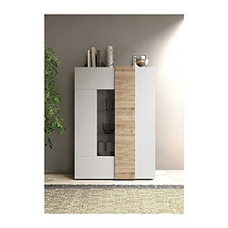 Nada VENEZIA Vitrine 2 portes Blanc laqué Chêne Cadiz 121x44x169 cm