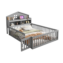 Acheter modfu Lit enfant 140x200 cm avec étagères, barrière et porte, en bois, gris