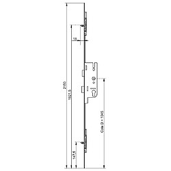 Ferco EUROPA S2 Crémone à larder 50/70 2 pannetons têtière 20 mm 2150 mm