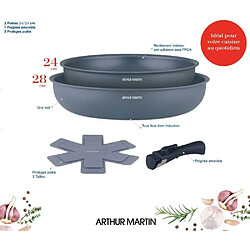 Arthur Martin AM2977 Poêles 24/28 cm antiadhésif gris mat