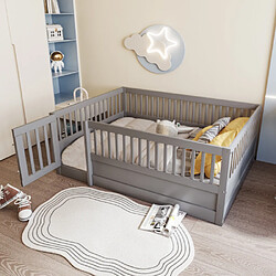 modfu Lit enfant 140x200 cm avec arrière et porte, en bois, gris