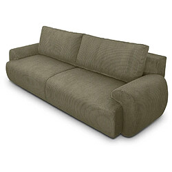 Anonymes MILO Canapé convertible 3 places velours côtelé vert kaki 254 x 99 x 84 cm pas cher