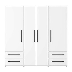 Avis Mokinoo Armoire 4 portes avec tiroirs - Blanc mat