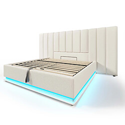 Acheter Blossom Paris Lit double capitonné 160x200, rangement, LED App, USB-C, cadre lattes, PU blanc (sans matelas/table)