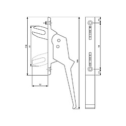 Argenta 517101 Poignée de crémone 1 fourche aluminium 186 mm