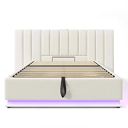 Avis Blossom Paris Lit double capitonné 160x200, rangement, LED App, USB-C, cadre lattes, PU blanc (sans matelas/table)