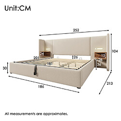 Avis modfu Lit coffre 180x200 cm avec table de chevet, lampe et USB Type-C, en lin, beige