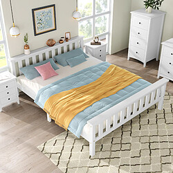 Blossom Paris Lit double bois 140x200, cadre bois massif, lattes, lit pin, adulte/enfant/ado, blanc