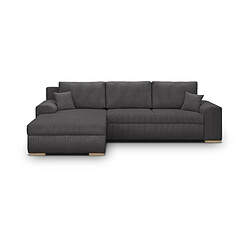 Nada INDIAN Canapé d'angle 5 places convertible velours côtelé gris foncé 289x94/188x88 cm