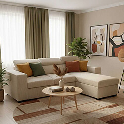 Kein Hersteller VICOMTE Canapé d'angle 4 places convertible velours côtelé beige 237x167x88 cm