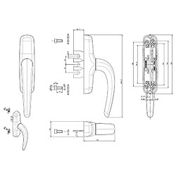 Fapim 0787B_G5 Poignée de crémone Nefer 2 fourches argent mat