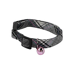Aime AIM3281019020686 Collier chat tissu tartan rose jean bleu 18-28 cm