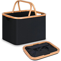 Vendos85 Panier à linge pliable en bambou - Noir Panier à linge en bambou - Pliable - Forme ovale - Style moderne - 1 compartiment