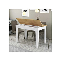 Anonymes Table de cuisine avec rangement - Blanc et chêne pas cher