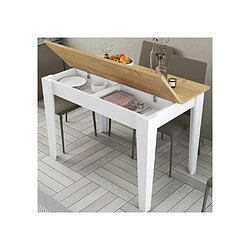 Anonymes Table de cuisine avec rangement - Blanc et chêne