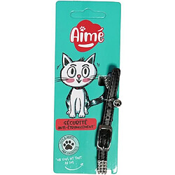 Collier pour chat - AIME - Ajustable 18-28 cm - Nylon avec grelot en argent - Noir strass Collier pour chat AIME en nylon ajustable 18-28 cm avec grelot et strass noir