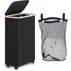 Vendos85 Panier à linge sur roulettes - Noir