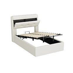 modfu Lit coffre 90x200 cm avec sommier à lattes et tête de lit, en similicuir, blanc pas cher
