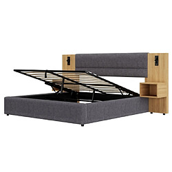 modfu Lit coffre 180x200 cm avec USB, éclairage et 2 tables de chevet, en velours, gris pas cher
