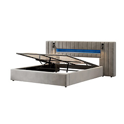 Acheter modfu Lit coffre 180x200 cm avec USB et LED, en velours, gris