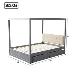 Avis modfu Lit adulte 140x200 cm avec tiroirs et tête de lit, en bois, gris